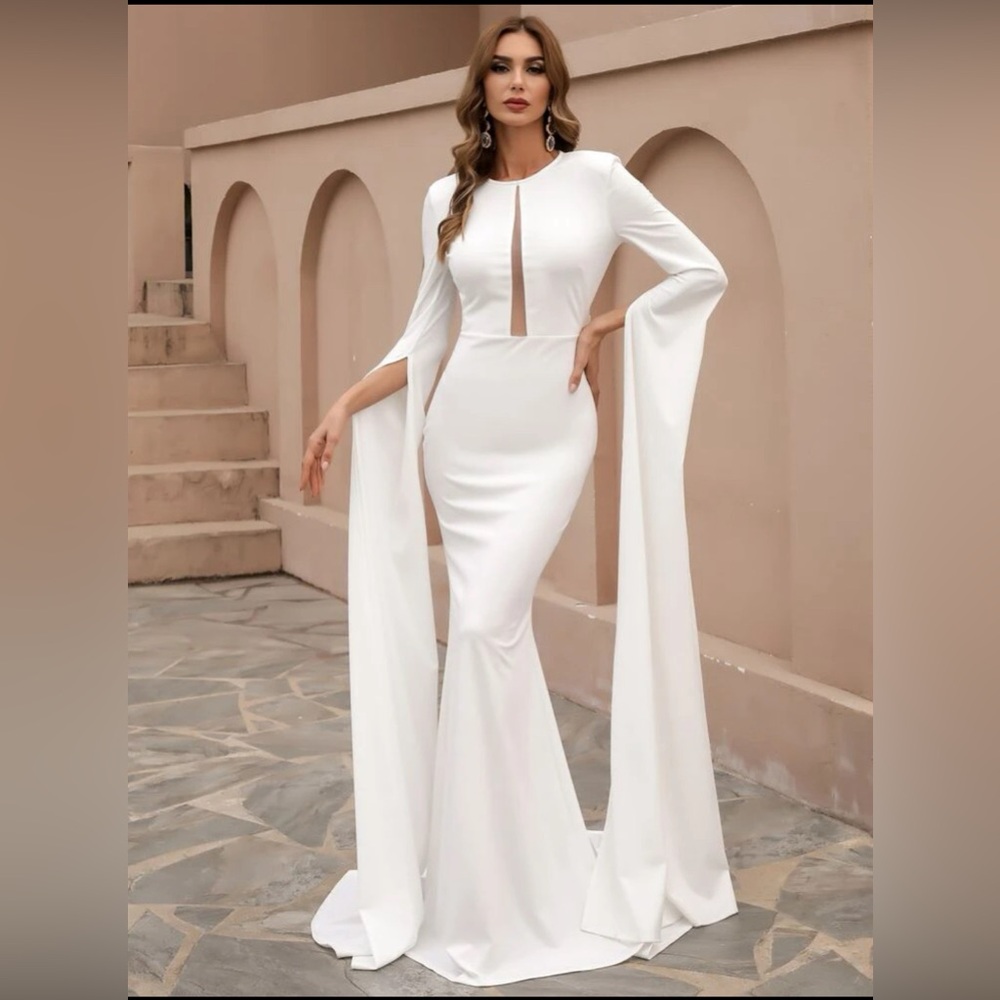 Missord Split Sleeve Mesh Insert Maxi White Dress